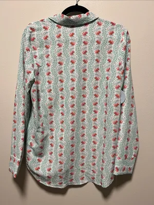 HILL HOUSE (NWT) The James Button-Down Shirt in Floral Vine, Mint/Coral, Size S thumbnail 7