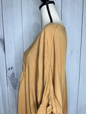 Andree by Unit V-Neck Babydoll Blouse Sz L Pleated Front Short Ruffle Sleeve Top thumbnail 5