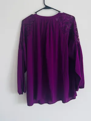 Curvy Plum Lace Yoke Peasant Tunic thumbnail 3