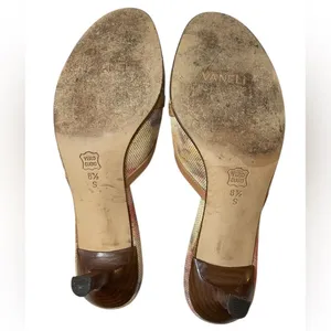 VANELI Tan/Beige Floral Canvas/Leather Slides Mules Heels Shoes - Size 8.5 Slim thumbnail 12