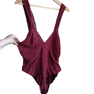 Vintage Movie Star Lace Bodysuit L Burgundy Womens V-Neck Lingerie USA Made thumbnail 2