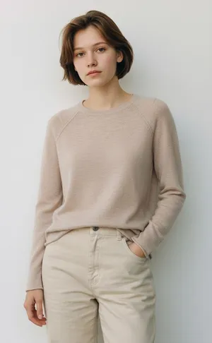 Xs J.Crew crewneck long-sleeve sweater 100% Cashmere Knit Beige Pullover Women's thumbnail 1