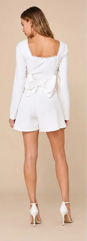 LULUS Bachelorette Engagement Bridal Shower Sexy Chic Honeymoon Pearls Romper thumbnail 1