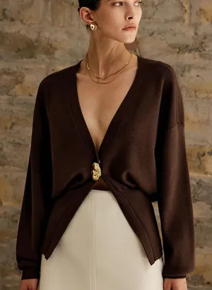 Commense Golden Button Plain Cardigan size small Brown thumbnail 1
