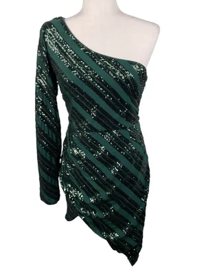 Lulus Rendezvous With You Emerald Green Sequin One-Shoulder Bodycon Dress Large thumbnail 3