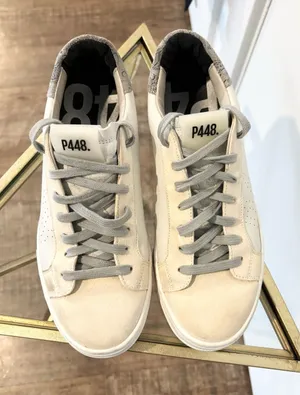 Women's P448 Thea Platform Leather Low Top Sneakers size 39 (9) white grey tan thumbnail 1