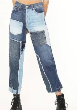 Revice‎ Denim Patchwork Two-Tone Jeans | High Rise Straight Leg | Size 26 | NWT thumbnail 1