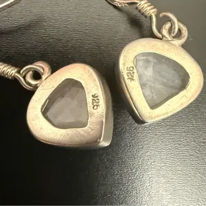 Vintage 925 Sterling Silver Small Heart Moonstone Drop Earrings 3.6g thumbnail 13