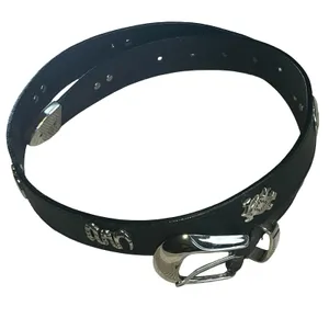 Sunbelt Womens Leather Belt Black Southwestern Silver Concho Emblems Western L thumbnail 2