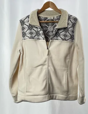 L.L.‎ Bean Printed Fleece Full Zip Jacket in Cream Grey Size Large thumbnail 1