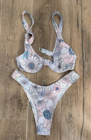 Floral Underwire Bikini Set in Pastel Pink and Blue - Women Swim thumbnail 1