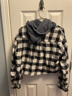 American Eagle White Cropped Flannel thumbnail 2