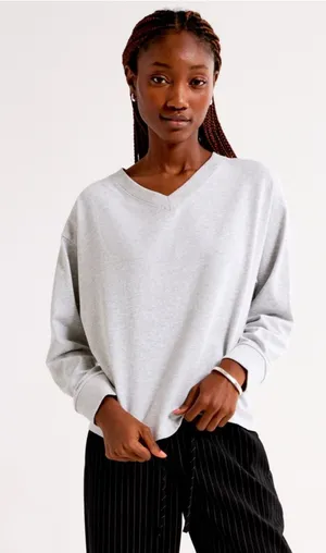 Abercrombie Long Sleeve Oversized Jersey V Neck Tee thumbnail 1