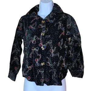 Vintage Rayna Morgan long sleeve bow print button down top‎ Black Size 10 thumbnail 1