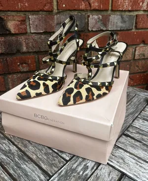 BCBGeneration Leopard Print Studded T-Strap Pumps - Black, Tan & Cream thumbnail 1