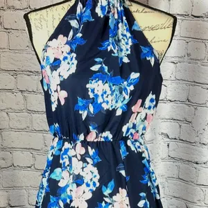 Floral Halter Neck Split Maxi Dress In Navy By Miss Floral L thumbnail 12