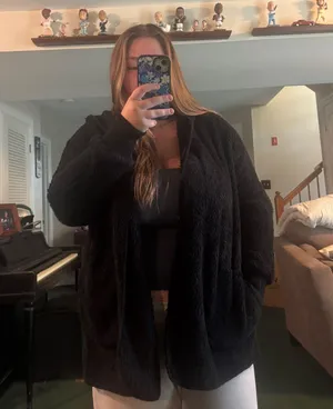 Black Furry Jacket with Hood Size L thumbnail 1