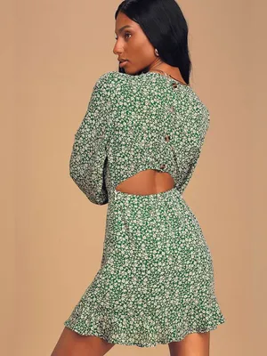 Lulu’s Blooming Darlin' Green Floral Print Ruffled Mini Dress thumbnail 2