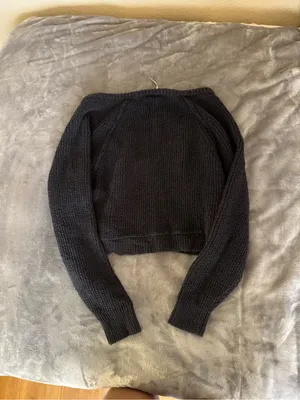 Free People Black V-Neck Cropped Knit Sweater thumbnail 4