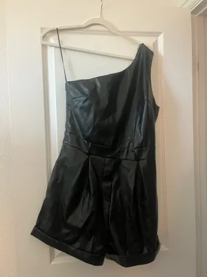 Endless rose faux leather one shoulder romper thumbnail 3