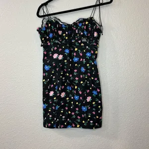 For love and Lemons Robin Floral Black‎ Linen Tie Straps Mini Dress Size M thumbnail 4