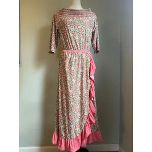 Cabana Life Floral Off Shoulder Maxi Dress Pink Ruffle Large boho‎ resort beach thumbnail 2