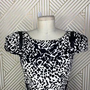 Tibi Animal Print Leather Panel Dress Black Cream Size‎ US 2 thumbnail 4