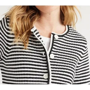 Free Assembly Womens Cardigan Size XS Black Stripe Crochet Trim Long Sleeve Soft thumbnail 4
