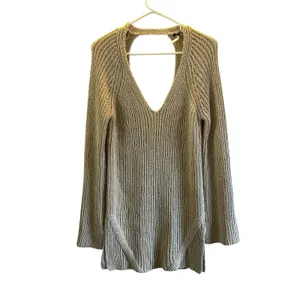 Free People midi back cutout heavy knit sweater cream tan Small cozy fall thumbnail 2