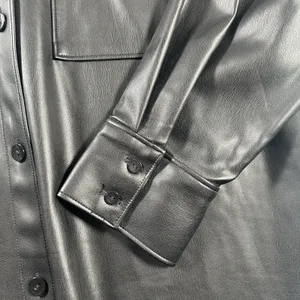 Abercrombie & Fitch Oversized Black Vegan Faux Leather Shirt Jacket Womens Large thumbnail 3