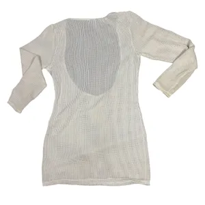 Mesh Swim Cover Up Womens Large Cream Deep Scoop Open Back Beach Dress thumbnail 9