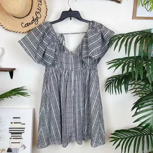 Moon River Afternoon Sunshine Multi Plaid Puff Sleeve Mini Dress thumbnail 5