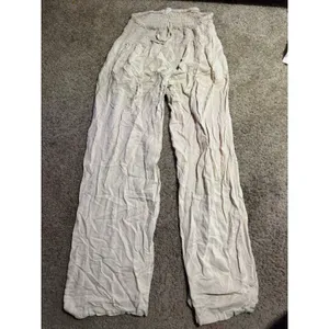 Paradise Island Beige Smocked Waist Linen Blend Wide Leg Pants‎ One Size thumbnail 2