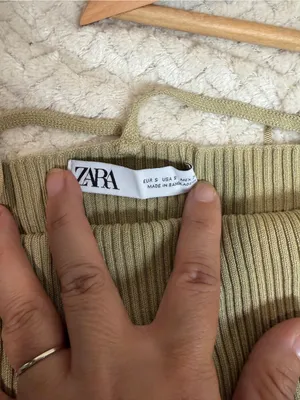 Zara Tan Ribbed Knit High Neck Halter Tank Top Small 90s Minimalist Y2K Cami thumbnail 7