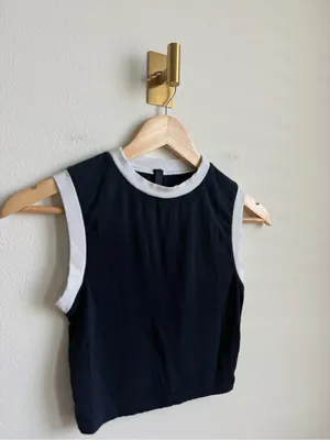 SKIMS Women's Ribbed Contrast Trim Cropped Tank Top Navy White XS thumbnail 4