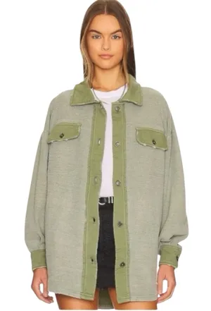 Free People Oversized Ruby Jacket in Jaded Shacket Grunge 90s Distressed Small thumbnail 1