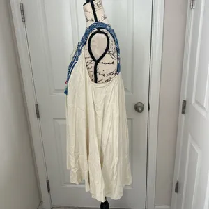 Judith March Cream Dress with Blue Embroidered Yoke and Colorful Tassels thumbnail 3