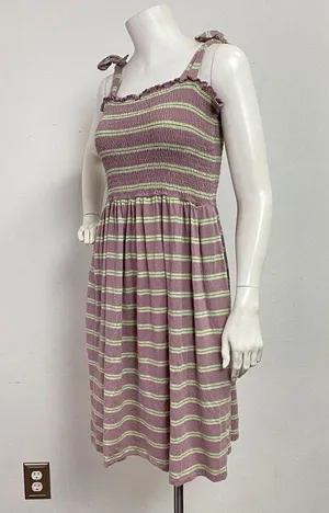 Toad & Co Tie Strap Sleeveless Women’s Dress Size L Purple Green Striped thumbnail 4