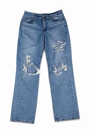 American Eagle Women's Size 12 Long Ripped Distressed Light Wash Comfort Stretch thumbnail 1