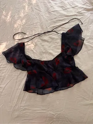 Princess Polly Navy and Red Sheer Ruffle Crop Top thumbnail 4