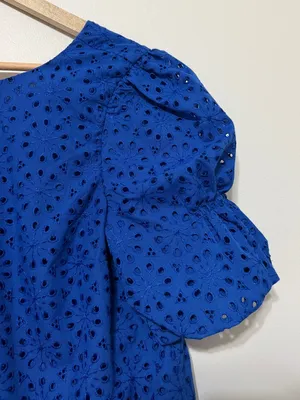 Lilly Pulitzer Shaila Top Size Small Blue Boho Eyelet Blouse Beach Summer thumbnail 5