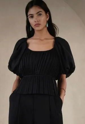 Banana Republic Kali Puff Sleeve Blouse Black Sz‎ 4 NWT thumbnail 1