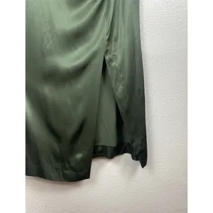 ZARA Green Satin Ruched Sweetheart Slip Midi Dress Spaghetti Strap Size S thumbnail 6