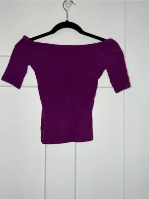 SO Purple Ribbed Fitted Off Shoulder Half Sleeve Top thumbnail 2
