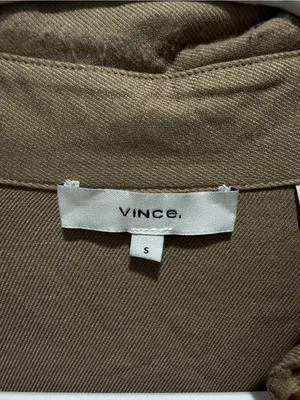 Vince button down shirt long sleeve small tan brown neutral capsule minimal FLAW thumbnail 10