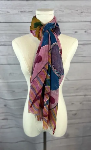 Boho Abstract Floral Scarf Pink Colorful Pattern Fringe Border Oversized Wrap thumbnail 1