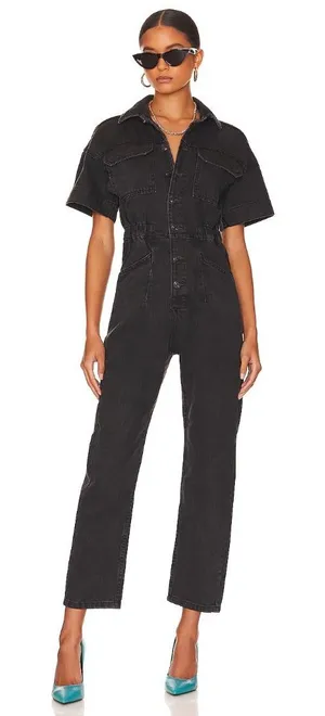 Free People We The Free Marci Denim Jumpsuit Relaxed Overalls Minimalist Utility thumbnail 1