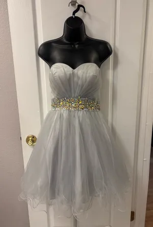 Ruffle Tule Strapless Sweetheart Short Homecoming Formal Dress Embellished Waist L thumbnail 1