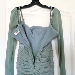 House Of CB Dress Freyja Gathered Corset Ruched Satin Mesh Knee Green‎ Small EUC thumbnail 7