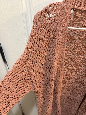 Moon & Madison Mauve Open Front Pointelle Knit Cardigan Sweater thumbnail 4